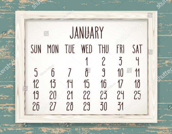 Kalender bingkai kayu dengan tampilan rustic